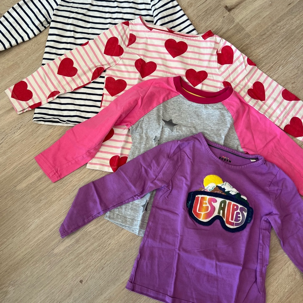 Mini Boden Long Sleeve Tees - Striped, Heart, Pink, Purple
